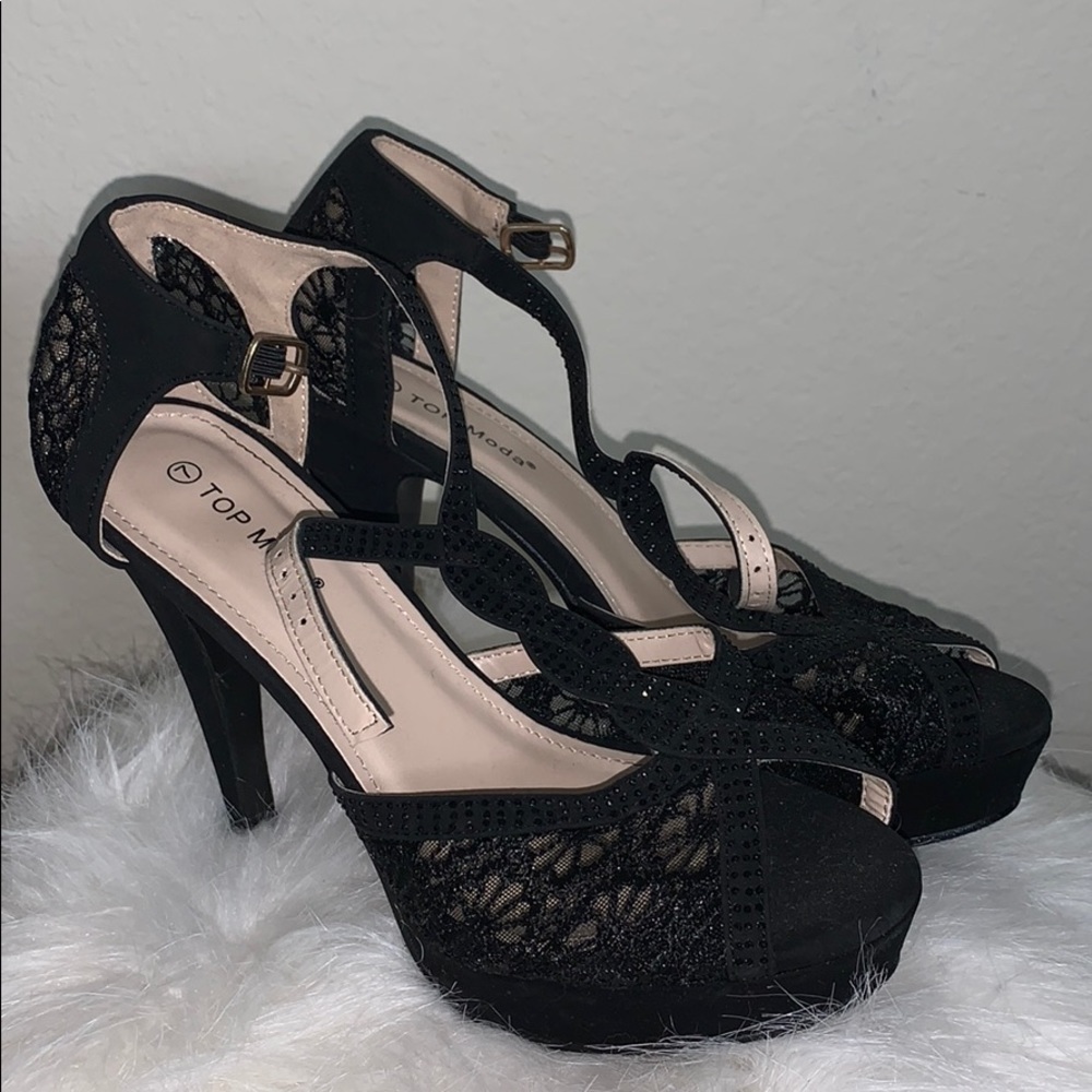 Top Moda 7 Black Lace Heels